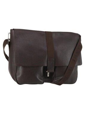 Authentic BVLGARI Shoulder Bag Leather Dark Brown Silver